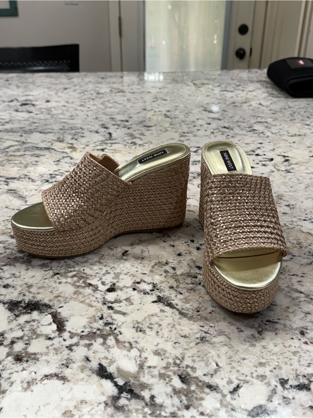 Nine West Metallic Gold Braided Wedge Slides